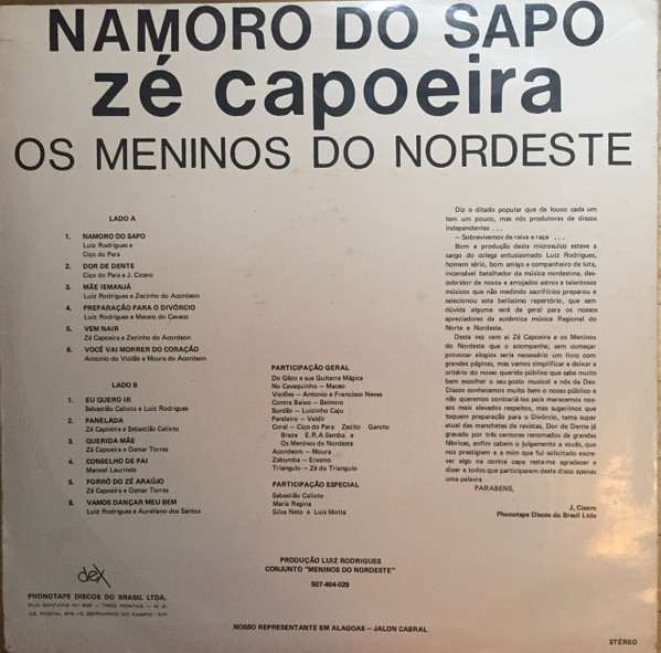 lataa albumi Zé Capoeira E Os Meninos Do Nordeste - Namoro do Sapo