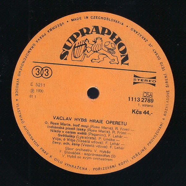 descargar álbum Václav Hybš - Václav Hybš Hraje Operetu
