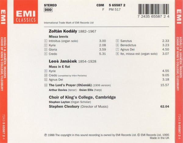 ladda ner album Kodály, Janáček, Choir Of King's College, Cambridge, Stephen Cleobury - Miss Brevis Mass In E Flat The Lords Prayer Otčenáš