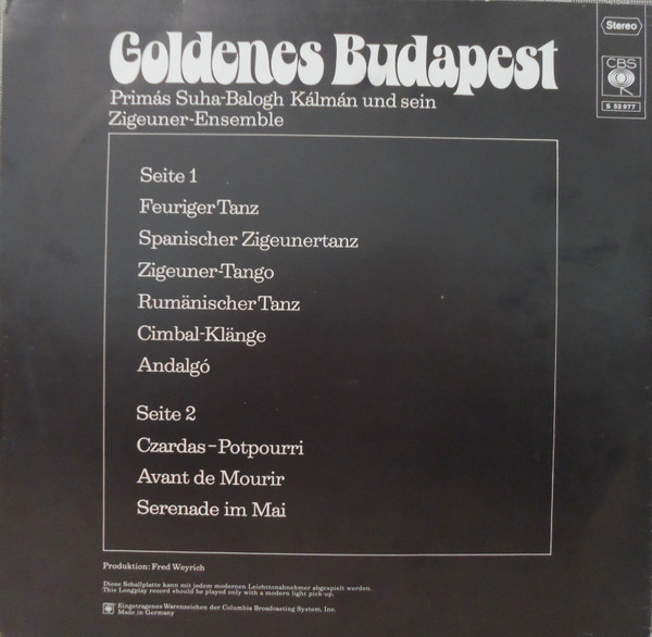 last ned album Primás SuhaBalogh Kálmán Und Sein ZigeunerEnsemble - Goldenes Budapest