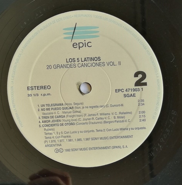 télécharger l'album Los Cinco Latinos - 20 Grandes Canciones Vol II