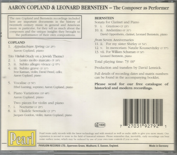 télécharger l'album Aaron Copland & Leonard Bernstein - The Composer As Performer