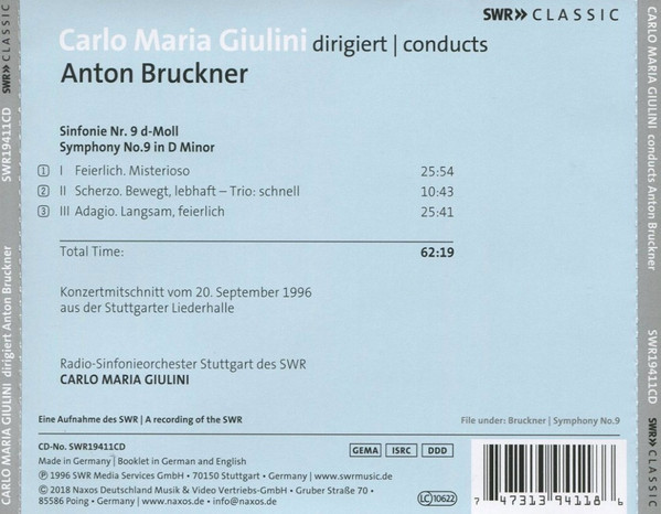 lataa albumi Anton Bruckner, Carlo Maria Giulini Conducts RadioSinfonie Orchester Stuttgart Des SWR - Symphonie Nr 9