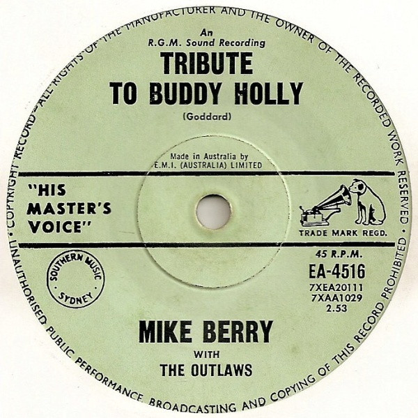 Mike Berry With The Outlaws – Tribute To Buddy Holly (1961, Vinyl