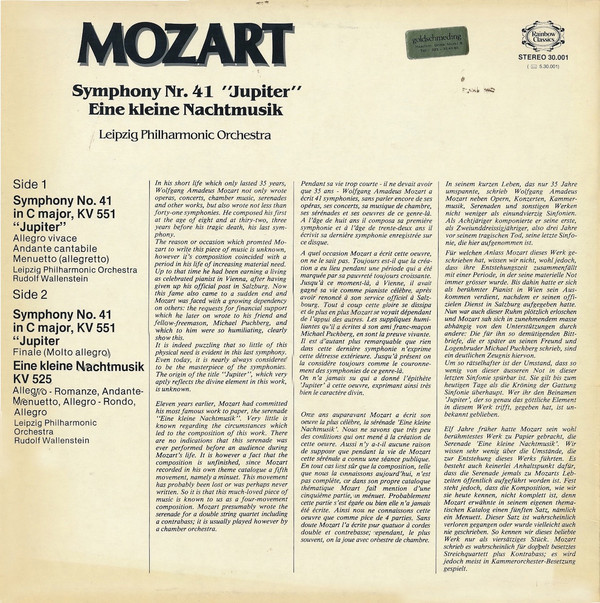 Album herunterladen Mozart, Leipzig Philharmonic Orchestra - Symphony Nr41 Jupiter Eine Kleine Nachtmusik