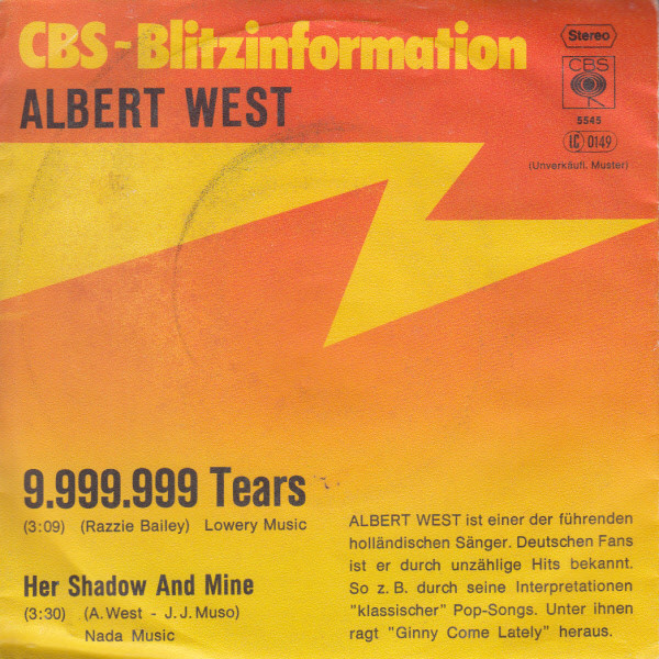 Albert West – 9.999.999 Tears (1977, Vinyl) - Discogs