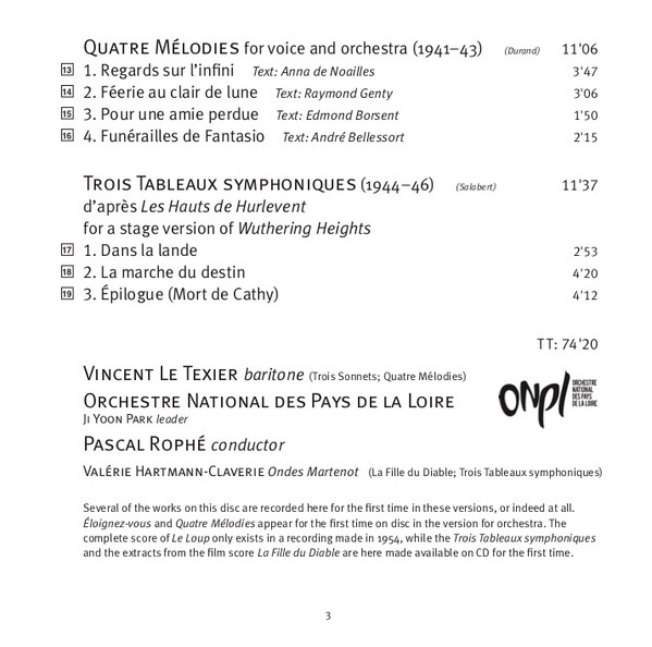 ladda ner album Dutilleux, Pascal Rophé, Orchestre National Des Pays De La Loire, Vincent Le Texier - Le Loup La Fille Du Diable Etc