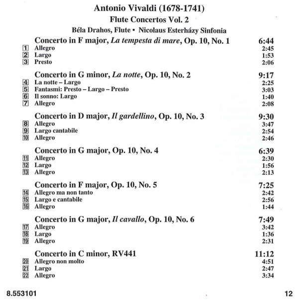 lataa albumi Vivaldi, Bela Drahos, Nicolaus Esterházy Sinfonia - Flute Concertos Volume 2