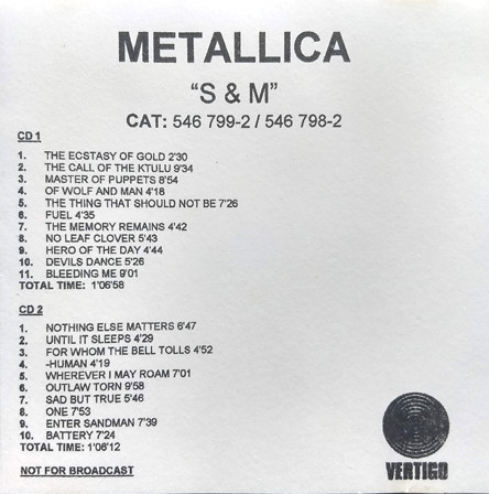 Metallica S&M Disc 1 ONLY Heavy Metal 1999 CD Professionally Cleaned –  1factoryradio