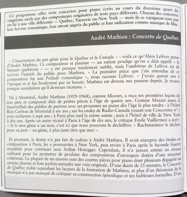 Alain Lefèvre , Orchestre Symphonique De Québec , Yoav Talmi - Mathieu / Addinsell / Gershwin - Concerto De Québec / Warsaw Concerto / Concerto En Fa / In F | Analekta (AN 2 9814) - 8