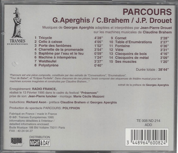 G. Aperghis / C. Brahem / J.P. Drouet – Parcours (1995, CD) - Discogs