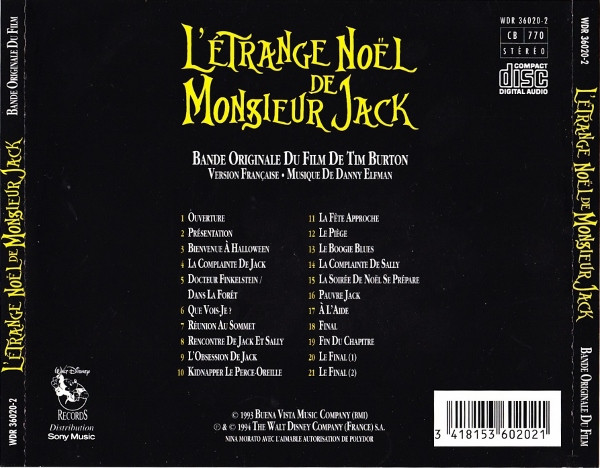 L'étrange Noël de Monsieur Jack by Danny Elfman (Album; Walt Disney; WDR  36020-2): Reviews, Ratings, Credits, Song list - Rate Your Music