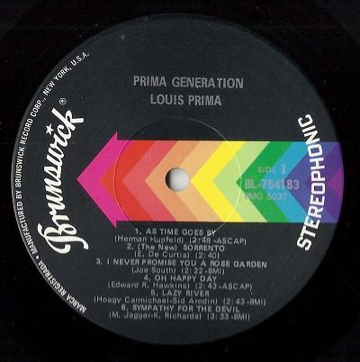 Louis Prima "The Prima Generation 72" autographed vinyl VG
