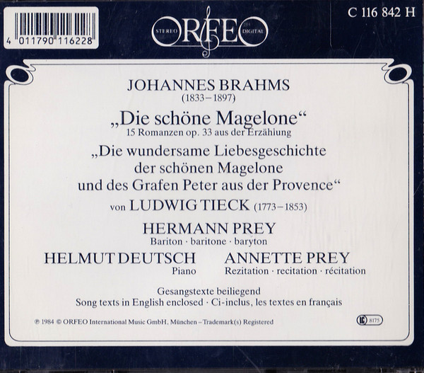 lataa albumi Hermann Prey, Johannes Brahms, Annette Prey, Helmut Deutsch - Die Schöne Magelone