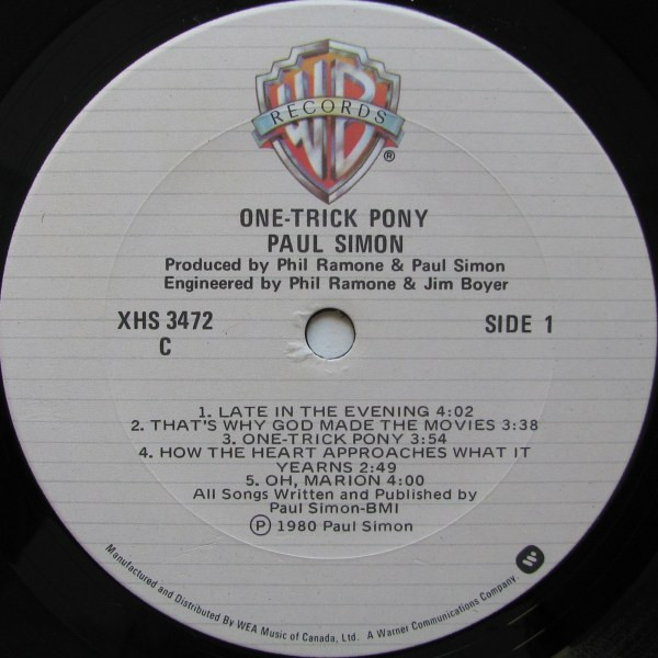 Paul Simon - One-Trick Pony | Warner Bros. Records (XHS 3472) - 3