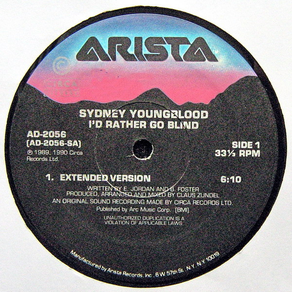 Sydney Youngblood – I'd Rather Go Blind (1990, Vinyl) - Discogs