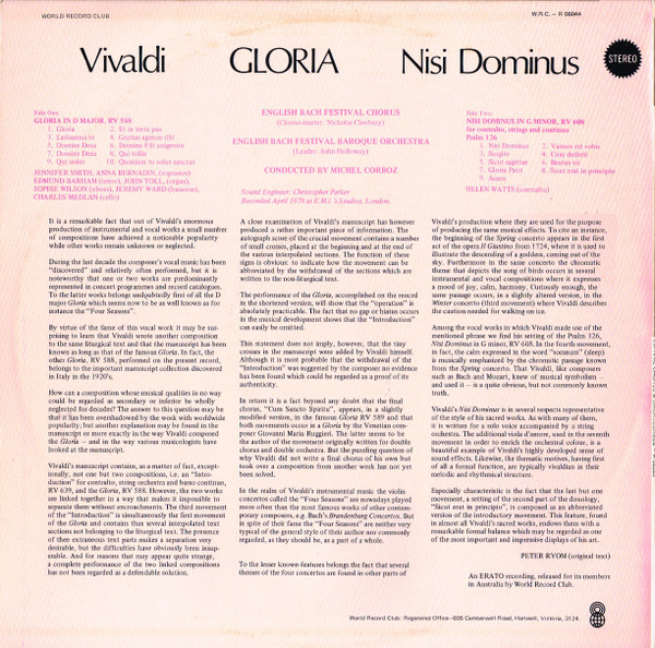 lataa albumi Vivaldi, Helen Watts, English Bach Festival Chorus & Baroque Orchestra Conducted By Michel Corboz - Gloria Nisi Dominus