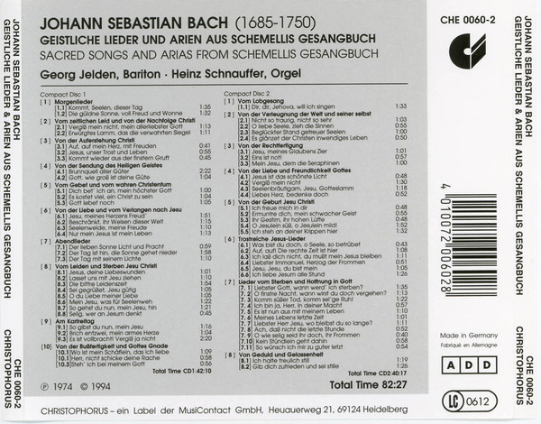 baixar álbum Johann Sebastian Bach, Georg Jelden, Heinz Schnauffer - Geistliche Lieder Und Arien Aus Sacred Songs And Arias From Schemellis Gesangsbuch