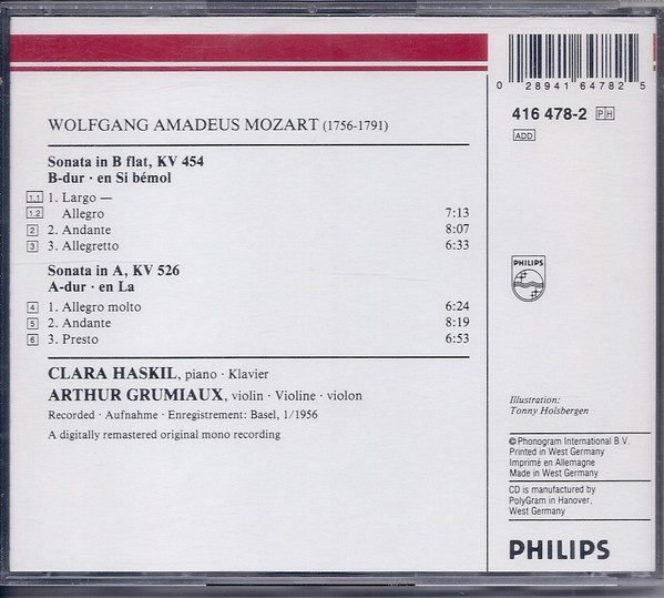 télécharger l'album Mozart Clara Haskil, Arthur Grumiaux - 2 Sonaten Für Klavier Und Violine KV 454 526 2 Sonatas For Piano And Violin
