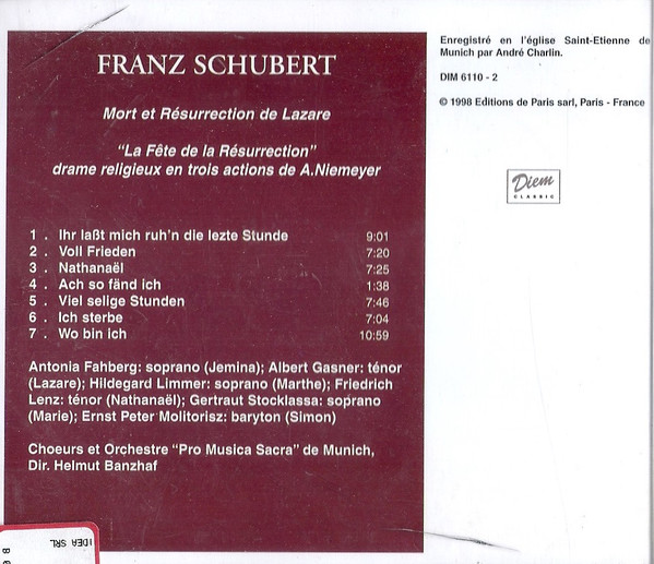 Album herunterladen Franz Schubert - Mort Et Resurrection De Lazare