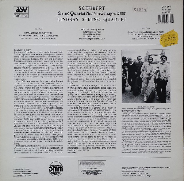last ned album Franz Schubert, Lindsay String Quartet - String Quartet No15 In G Major D887