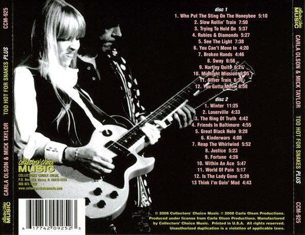 Carla Olson & Mick Taylor – Too Hot For Snakes Plus (2008, CD