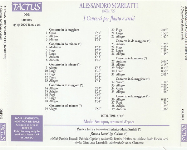 ladda ner album Alessandro Scarlatti Modo Antiquo, Federico Maria Sardelli - I Concerti Per Flauto E Archi