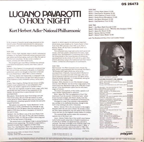 Luciano Pavarotti - Kurt Herbert Adler ● National Philharmonic - O Holy Night | London Records (OS 26473) - 2