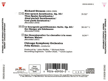 Album herunterladen Richard Strauss Fritz Reiner, The Chicago Symphony Orchestra - Also Sprach Zarathustra Le Bourgeois Gentilhomme Suite Der Rosenkavalier Waltzes