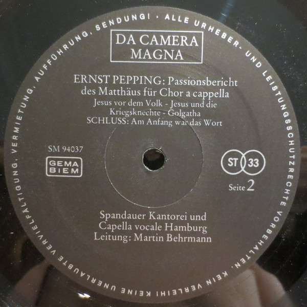 lataa albumi Ernst Pepping Spandauer Kantorei Berlin Cappella Vocale Hamburg Martin Behrmann - Passionsbericht Des Matthäus