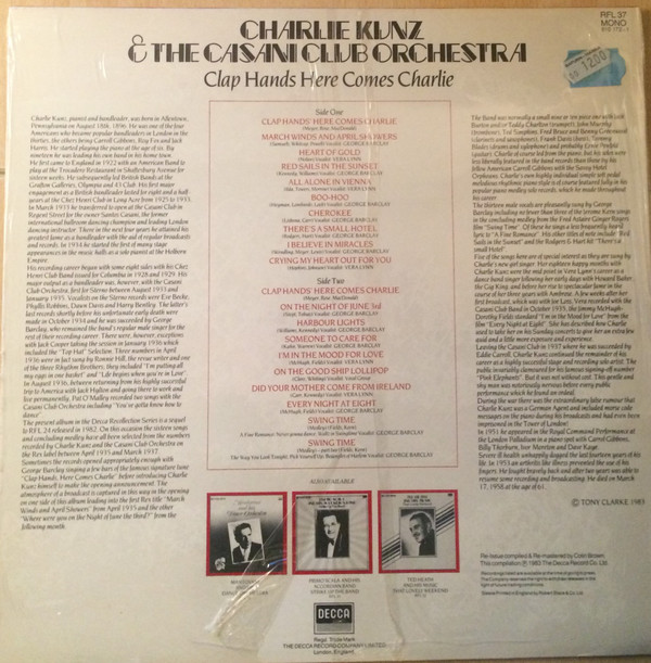 télécharger l'album Charlie Kunz And The Casani Club Orchestra - Clap Hands Here Comes Charlie