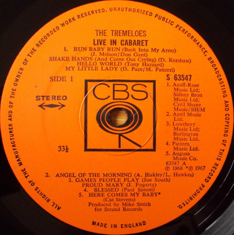 The Tremeloes - Live In Cabaret | CBS (S 63547) - 3