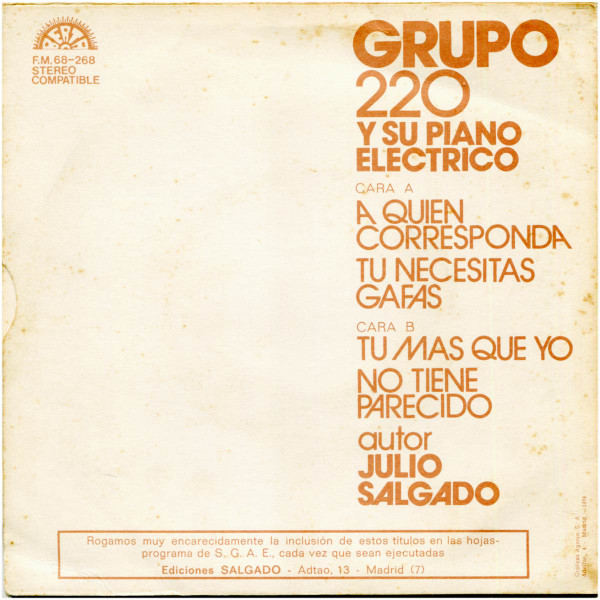télécharger l'album Grupo 220 Y Su Piano Electrico - A Quien Corresponda