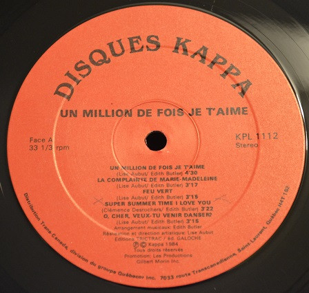 Edith Butler - Un Million De Fois Je T'aime | Disques Kappa (KPL 1112) - 3