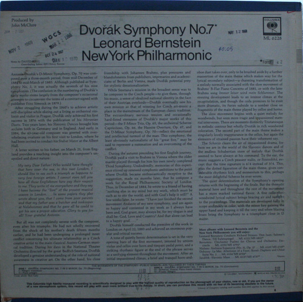 last ned album Dvořák Leonard Bernstein, New York Philharmonic - Symphony No7