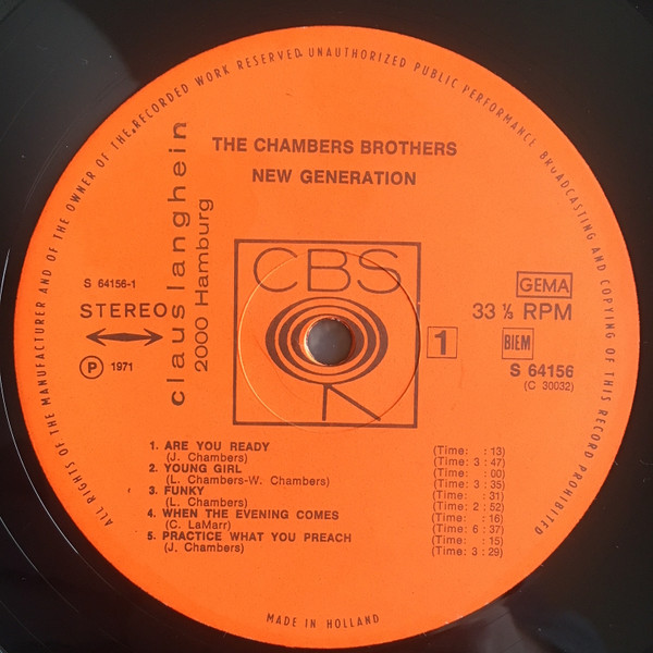 The Chambers Brothers - New Generation | CBS (S 64156) - 3