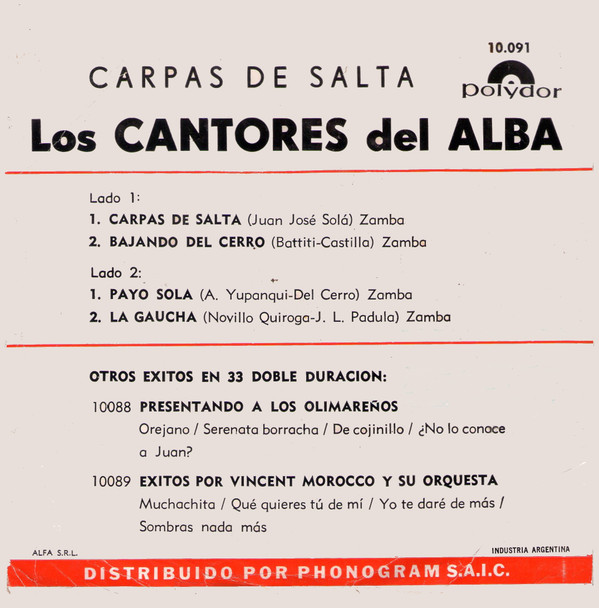 télécharger l'album Los Cantores Del Alba - Carpas De Salta