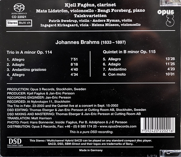 lataa albumi Johannes Brahms, Kjell Fagéus, Talekvartetten - Trio Quartet