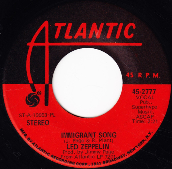 Led Zeppelin Immigrant Song 1970 Pl Vinyl Discogs