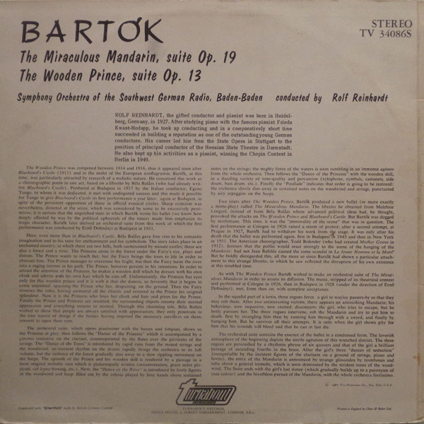 ladda ner album Bartok Symphony Orchestra Of The Southwest German Radio, Baden Baden, Rolf Reinhardt - The Miraculous Mandarin The Wooden Prince