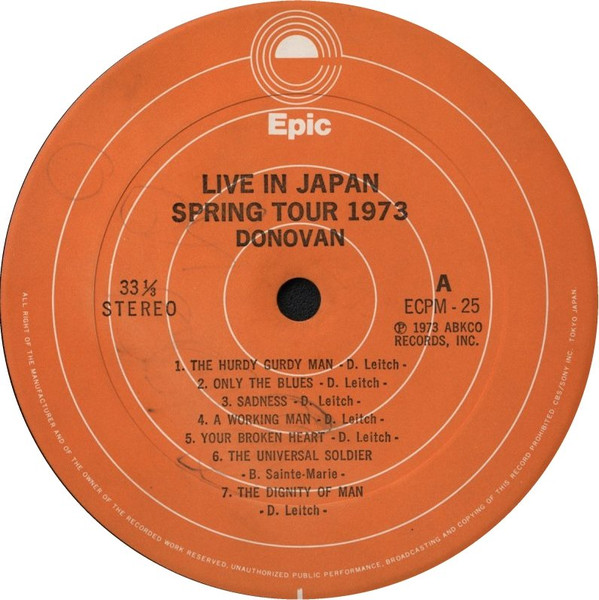 Donovan – Live In Japan: Spring Tour 1973 (1973, Vinyl) - Discogs