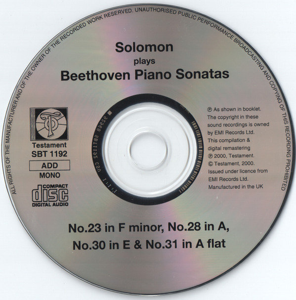 ladda ner album Beethoven, Solomon - Piano Sonatas Nos23 Appassionata 28 30 31