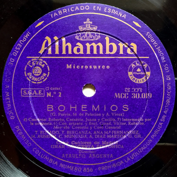 descargar álbum J Perrin M Palacios Amadeo Vives Principales Interpretes Toñy Rosado, Teresa Berganza, Manuel Ausensi y Carlos Munguia Coros Cantores de Madrid y Gran Orquesta Sinfónica Director Ataulfo Argenta - Bohemios