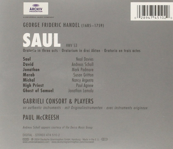 baixar álbum George Frideric Handel Andreas Scholl Neal Davies, Gabrieli Consort & Players, Paul McCreesh - Saul