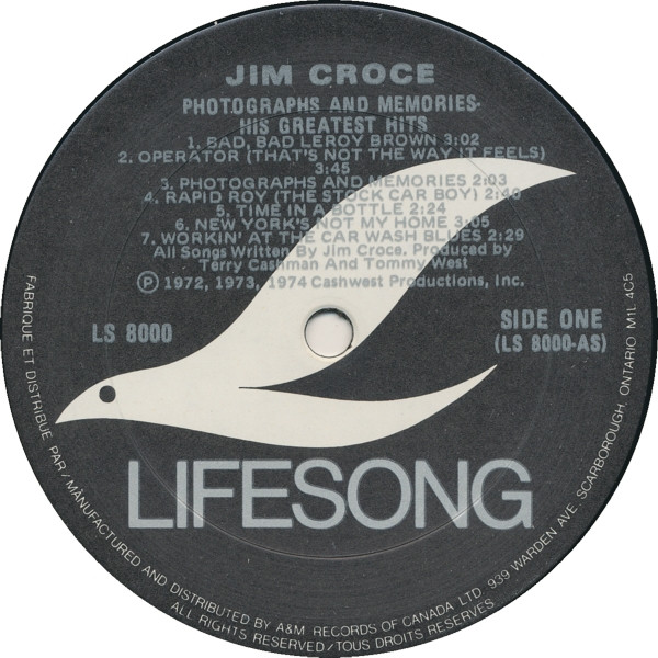 Jim Croce - Photographs And Memories His Greatest Hits | Lifesong (LS 8000) - 3