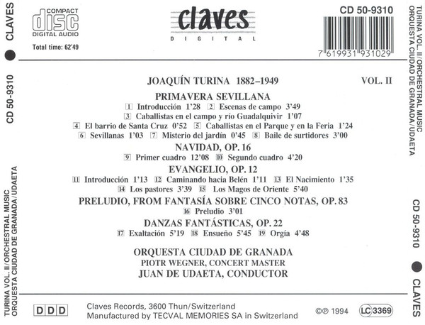 ladda ner album Joaquín Turina, Orquesta Ciudad de Granada, Juan De Udaeta - Turina Vol II Orchestral Music