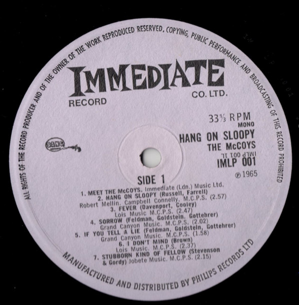 The McCoys - Hang on Sloopy | Immediate (IMLP 001) - 4