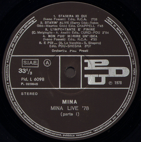  MINA - MINA LIVE 78 - DOPPIO LP ITALY VINILE 12/33 GIRI -  auction details