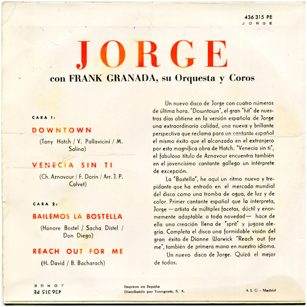 descargar álbum Jorge Con Frank Granada, Su Orquesta Y Coros - Downtown
