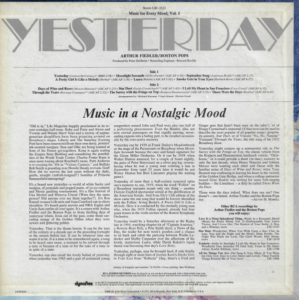 descargar álbum Arthur Fiedler Boston Pops - Yesterday Music In A Nostalgic Mood